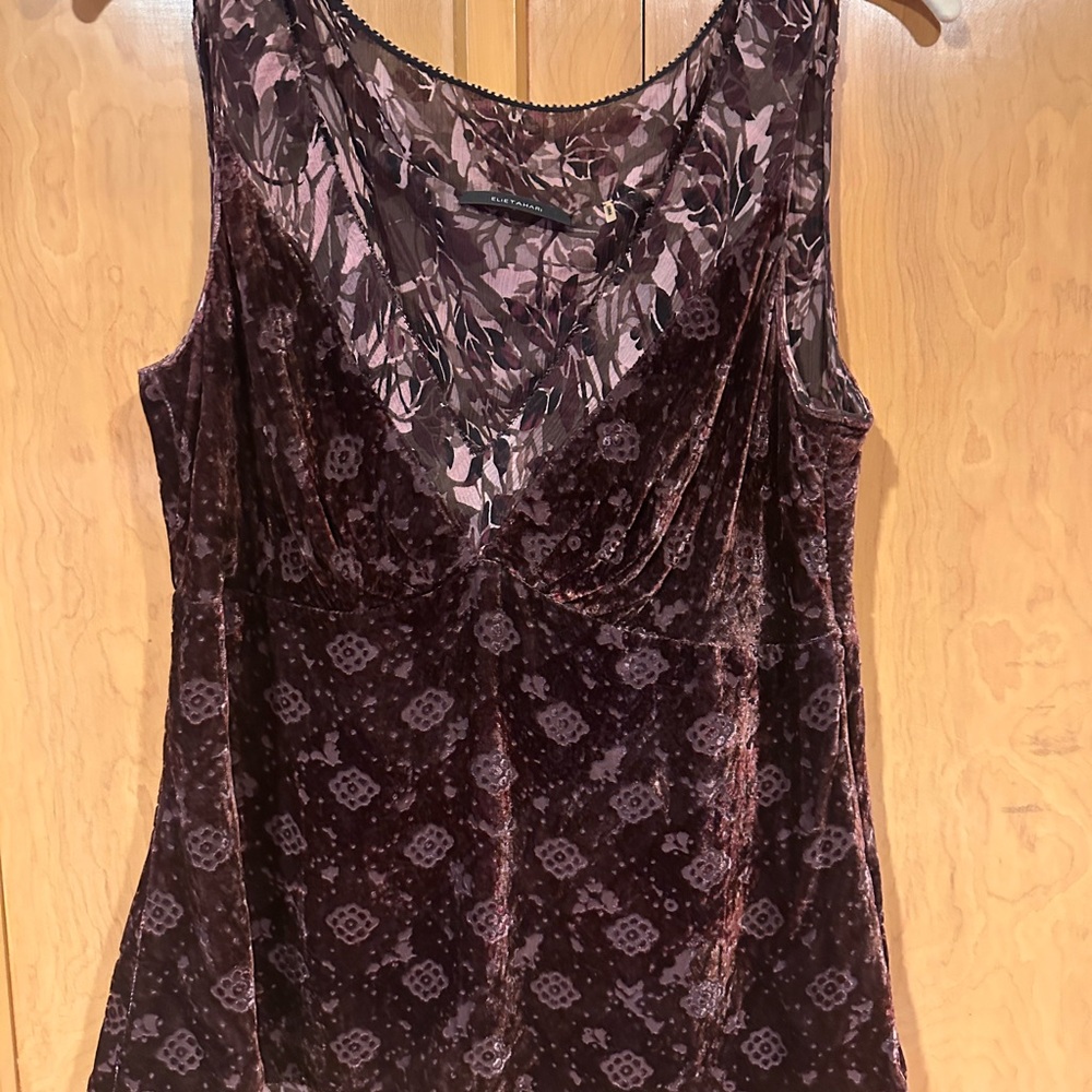 Elie Tahari Burgundy Velvet Floral Blouse